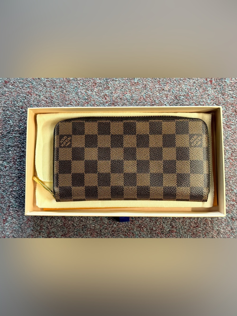 Louis Vuitton Damier Zip Around Wallet in Chocolate and Dark Brown